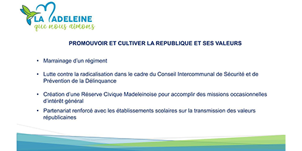 lamadeleineqna's tweet photo. 13/14 ✅ 13ème axe du projet de #LaMadeleineQueNousAimons : Promouvoir la République et ses valeurs

#Municipales2020 https://t.co/fDtioVsd0A