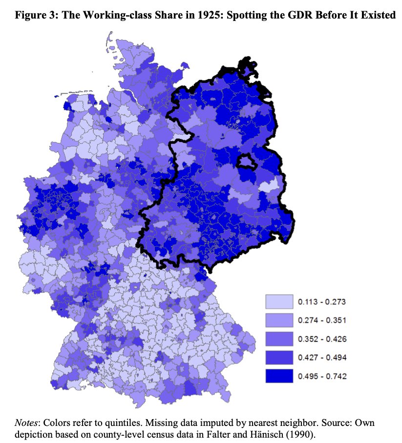 German division and reunification and the “effects” of CommunismSome caveats from f/c JEP paper with  @LukasMergele & Ludger Woessmann  @ifo_Education  https://warwick.ac.uk/fac/soc/economics/research/centres/cage/manage/publications/461-2020_becker.pdfIssue #1: The GDR can be spotted before it even existed. (1/13)