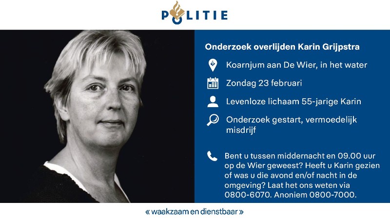 Politie doorzoekt opnieuw sloot Koarnjum in zaak Karin Grijpstra ==&gt;.