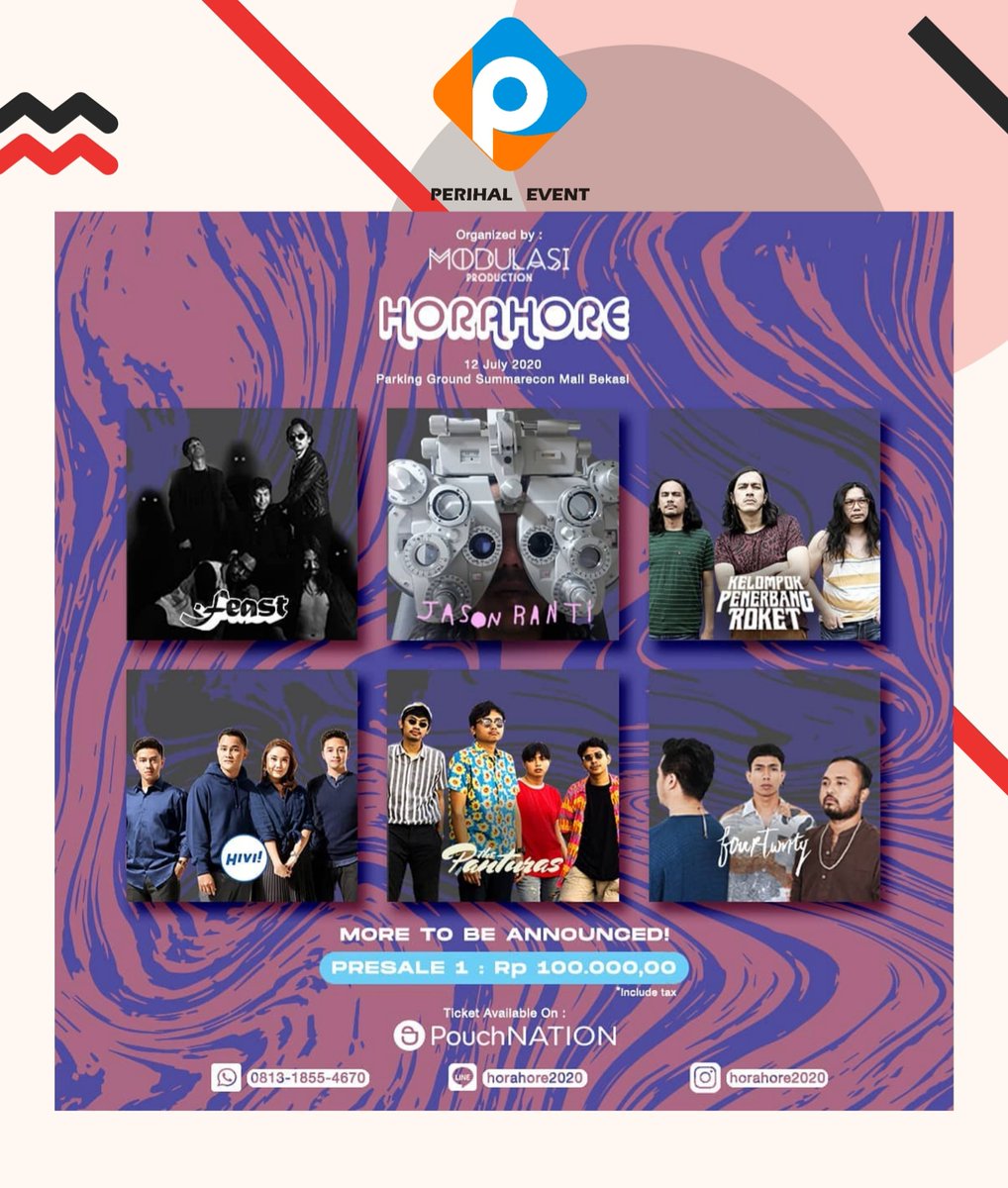 perihalevent's tweet photo. Ini dia 6 nama lineup sementara yang akan tampil di #horahore2020. 
Saatnya kalian mendapatkan tiketnya,jangan sampai menyesal! 

#HoraHore2020
#BerdansaBersama
#PerihalEvent https://t.co/yB3rId7sVT