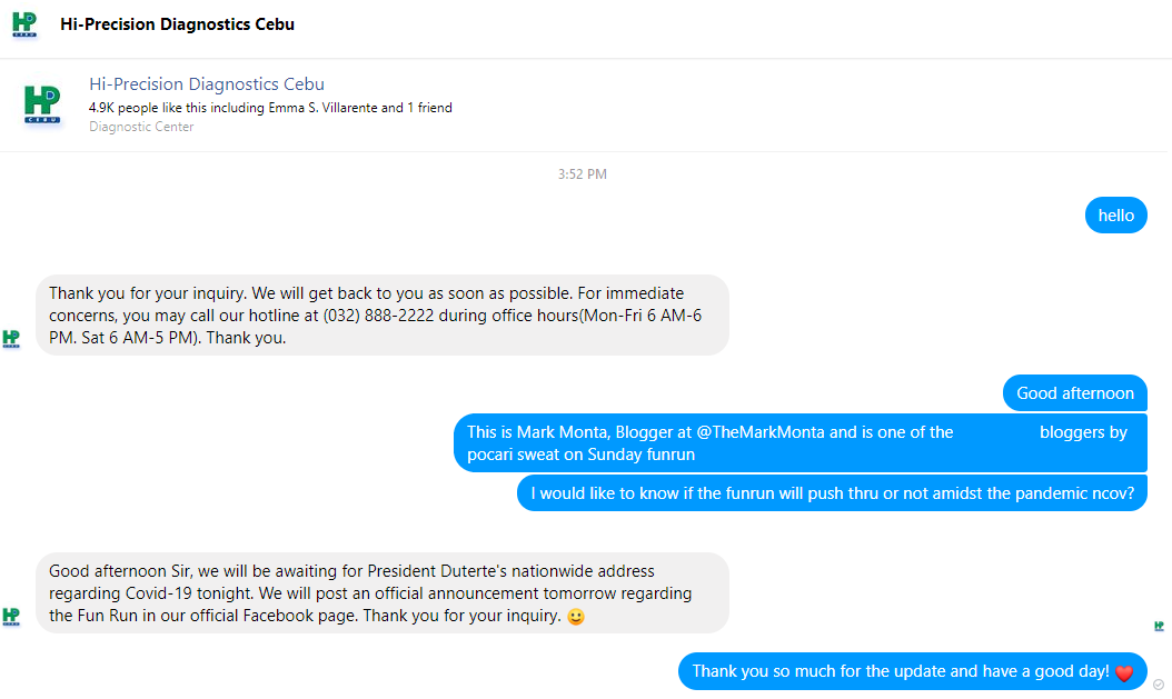 TheMarkMonta's tweet photo. For the Hi-Precision Diagnostics Cebu Funrun on Sunday, March 15th! Here's some info and hope to get final words tonight or tomorrow! Let's all be safe guys! #CoronaVirus
#FunRun #CebuFunRun #HiPrecisionFunRun https://t.co/6pvo8xUb6W