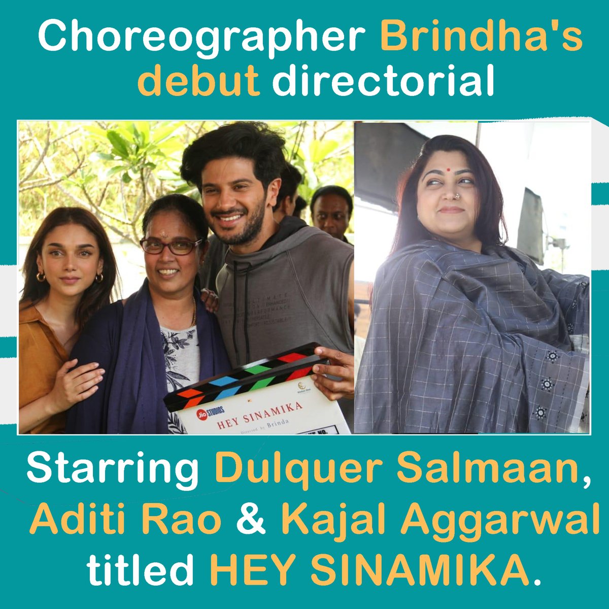 TeluguShowTime's tweet photo. Choreographer #Brindha's debut directorial starring #DulquerSalmaan, #AditiRaoHydari and #KajalAggarwal titled #HeySinamika.
#TSTUpdates #Tollywood #TeluguCinema #TeluguShowtime
@BrindhaGopal1 @dulQuer @aditiraohydari @MsKajalAggarwal https://t.co/bc6WrdruR1