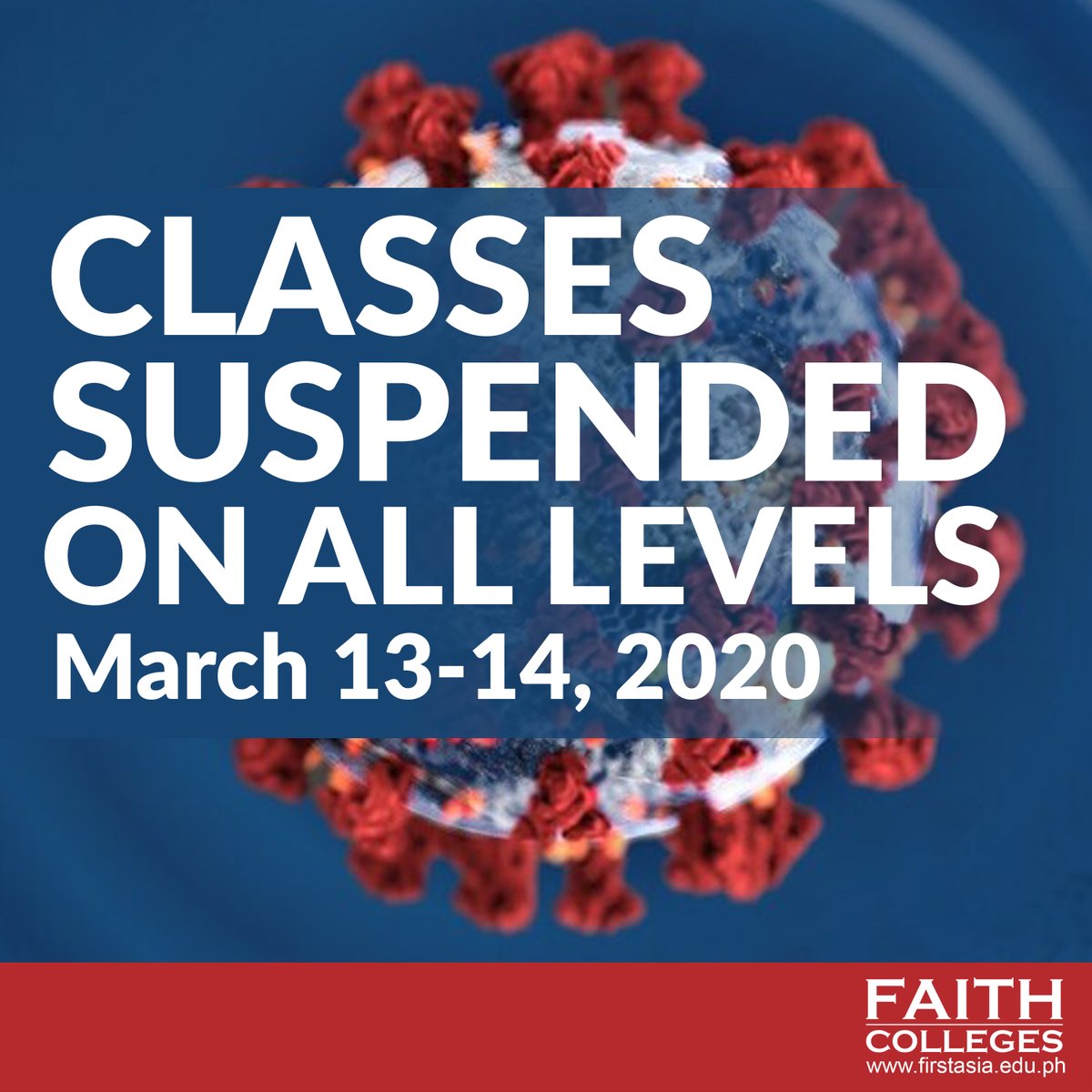 FAITHColleges's tweet photo. #WalangPasok: In its effort to keep schools and other public places safe from COVID-19 threats, the City Government of Tanauan officially declares the suspension of classes in ALL LEVELS of public and private schools in the entire city from March 13-14, 2020. https://t.co/wRKfLgXaLa