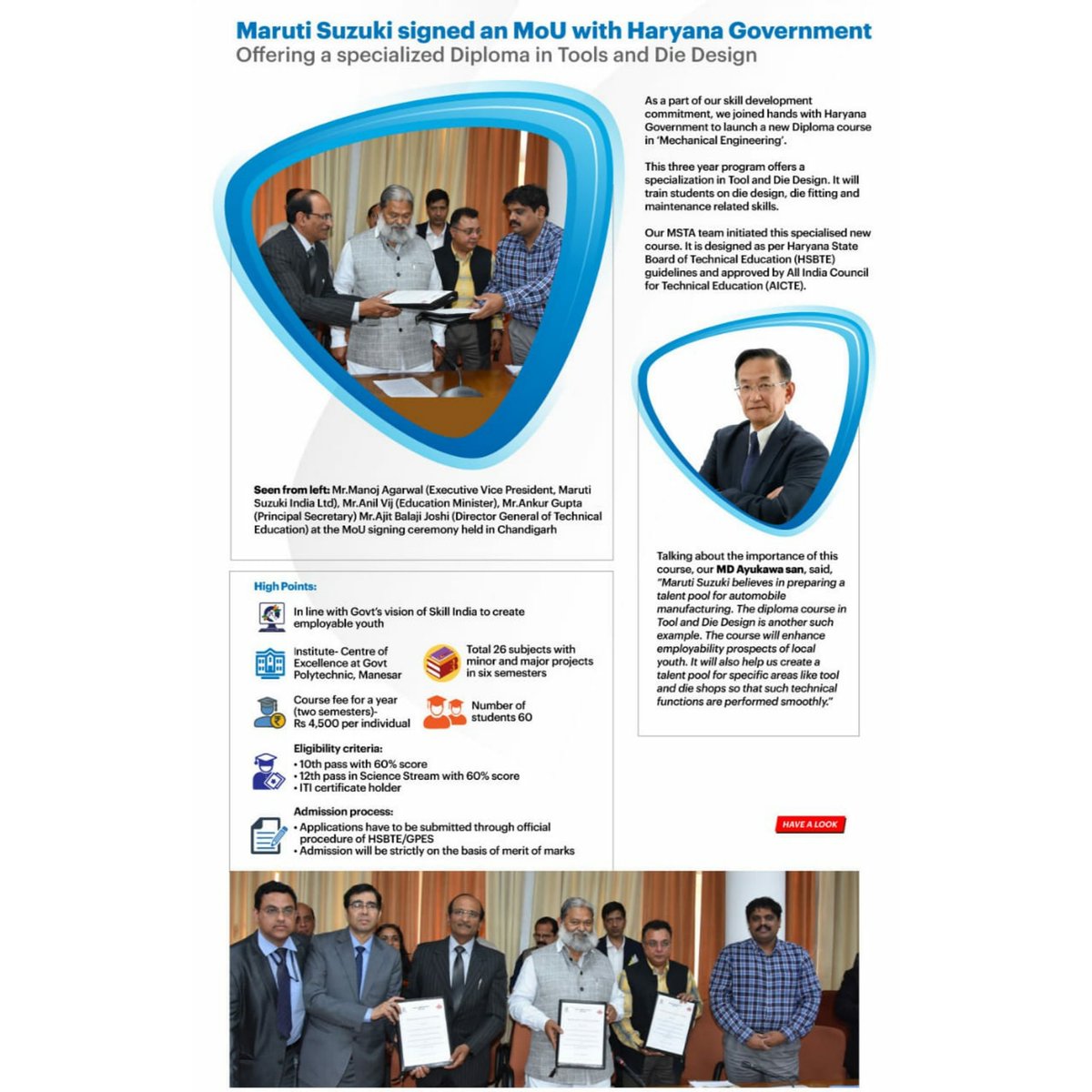 techedharyana's tweet photo. Maruti Suzuki launches new Diploma in Mechanical Engineering Specialization in Tool and Die Design in collaboration with Haryana State Board of Technical Education.
#mou #marutisuzuki #mechanical #engineering #diedesign #technicaleducation #technicaleducationharyana https://t.co/2SS1sNKCWR