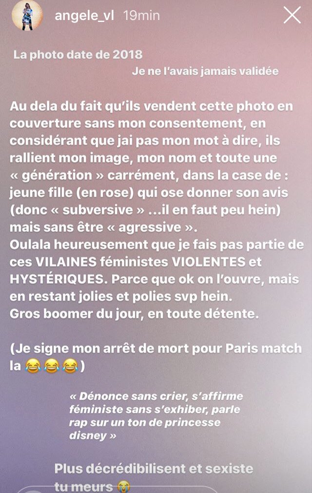 AirForceSwann's tweet photo. Angèle réagit à la Une de Paris Match et son titre hyper sexiste : « subversive mais pas agressive ». https://t.co/37K1cFxba9