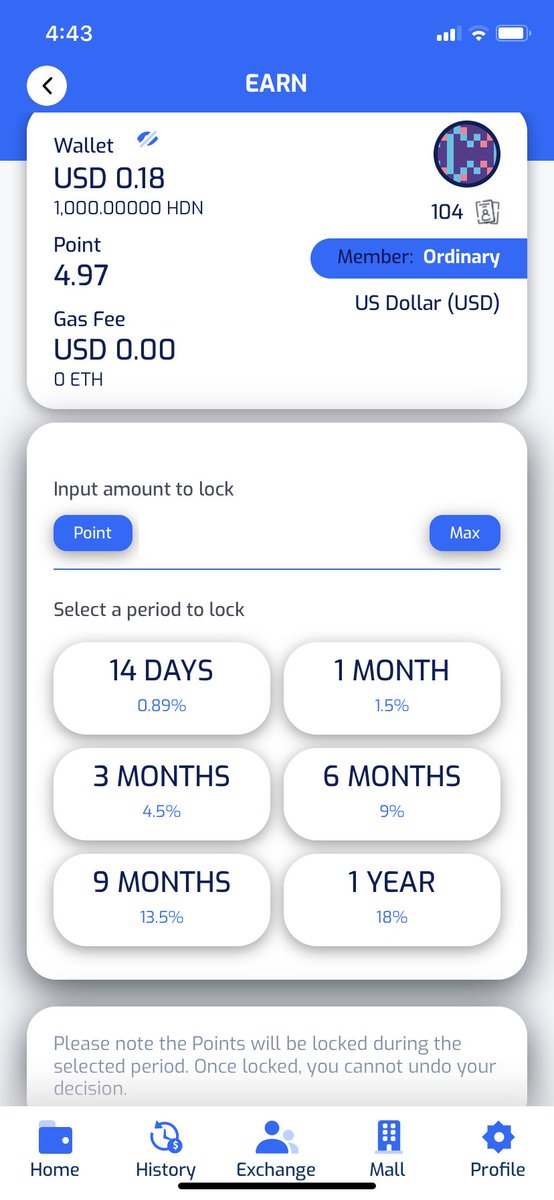 All the reward points you earned and collected can be staked to earn more with a locked period for high return rate. Check it out when you download app from haladinar.io