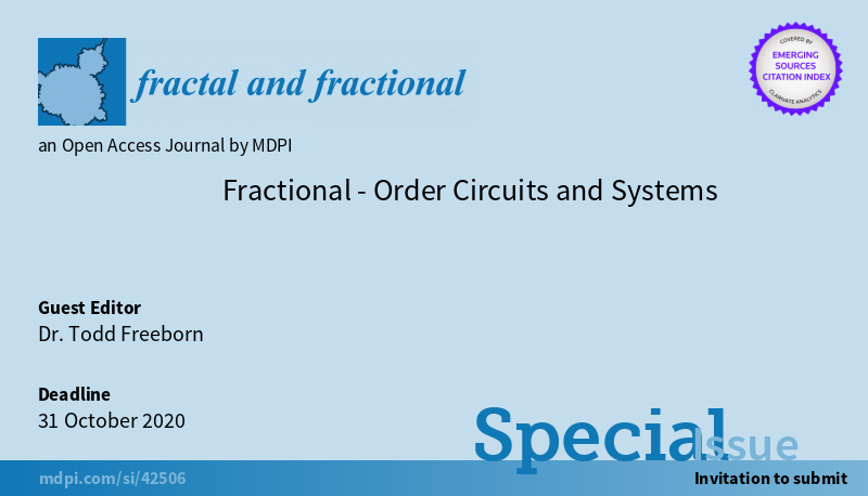 The Special Issue "Fractional-Order Circuits and Systems" #fractional_order #Circuits  edited by Dr. Todd J. Freeborn in Fractal and Fractional is now open for submission ➡️➡️mdpi.com/journal/fracta…
