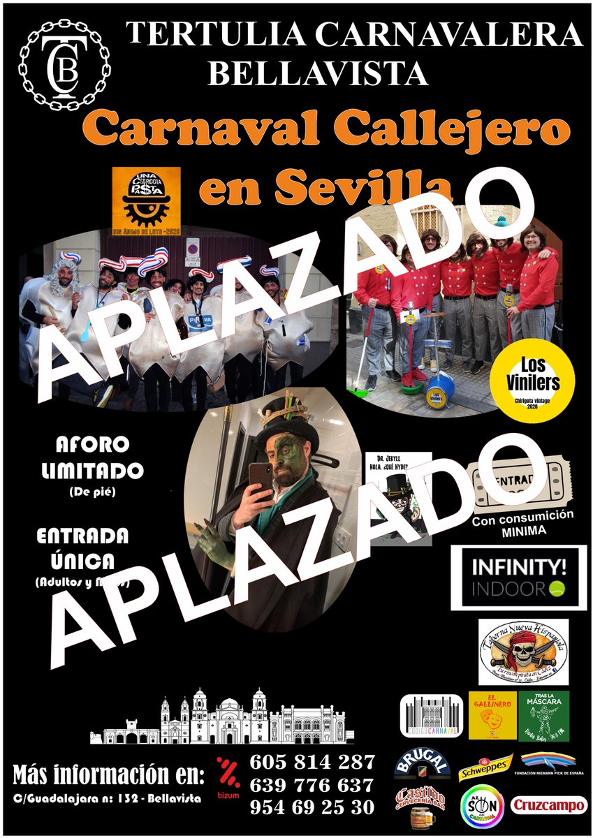 TCarnavalBellav's tweet photo. COMUNICADO OFICIAL | Debido a la situación creada por el #CODVID19 y como manera preventiva la actuación del próximo Sábado 14 de Marzo quedará aplazada para una fecha venidera.

Muchas Gracias y sentimos las molestias

@moedetriana 
@chiriplatonica 
@sin_luto https://t.co/D6zmAt8l0U
