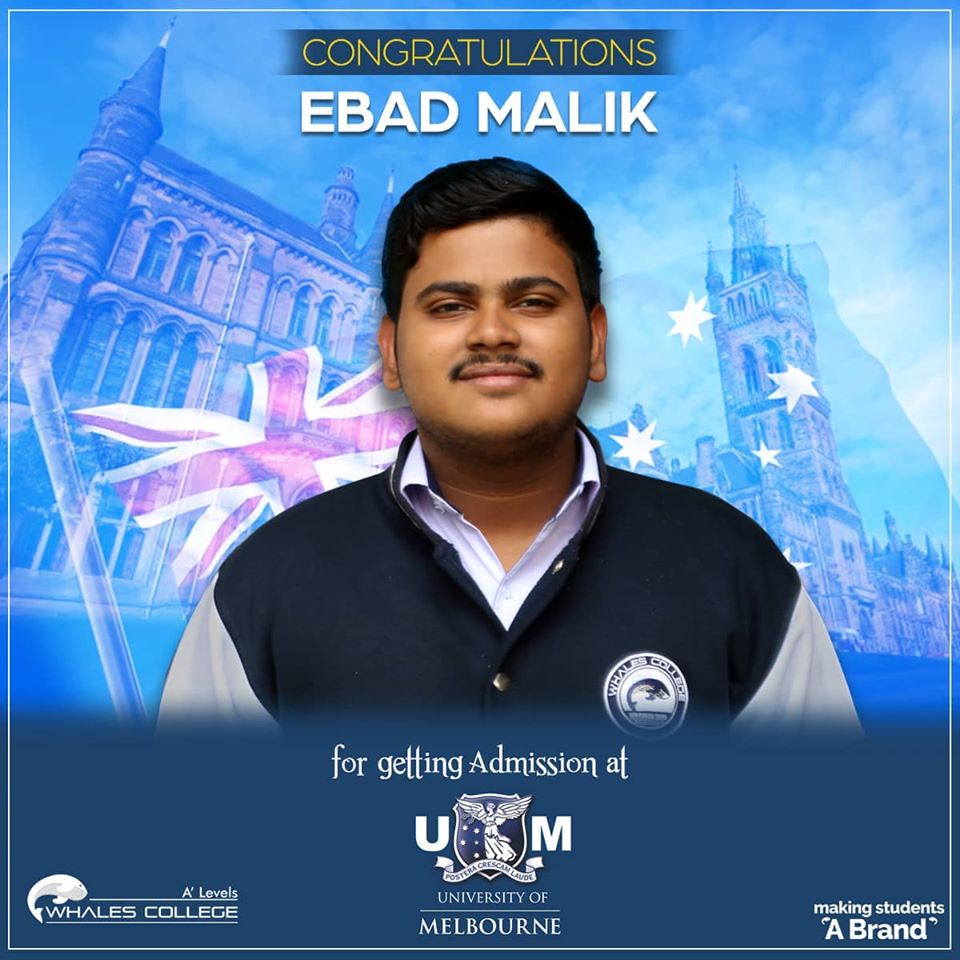 Determination and hard work always pays off congratulations Ebad on getting an admission in University of Melbourne, Australia. 
Admissions Round 2 is open. Apply Now. whales.ilmversity.net/admission/admi…
#ccsp #universityplacements #Scholarship #AdmissionsOpen