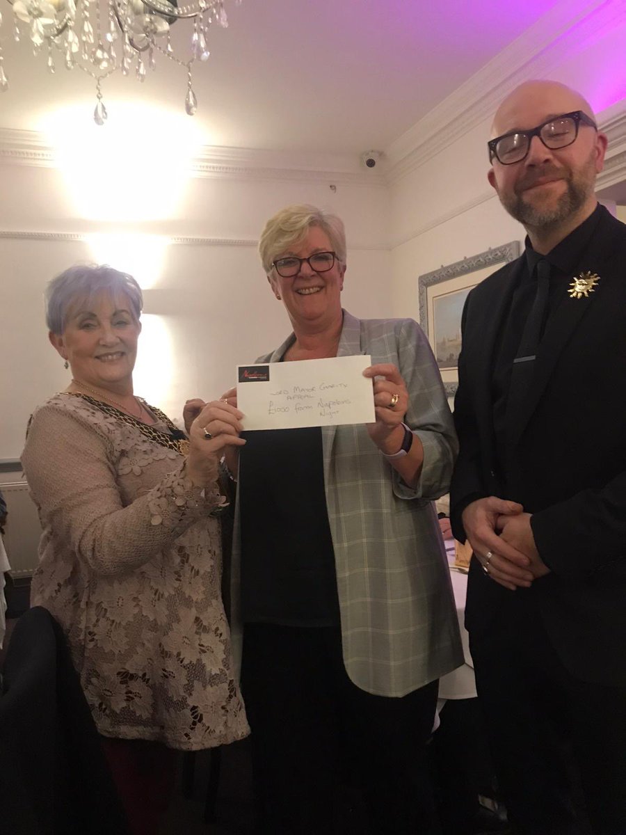 LordMayorBD's tweet photo. The Lord Mayor gratefully receiving a cheque for £1050, from Jane and Barry, Napolians’s Casino, Bradford https://t.co/ylzMr0kiXn