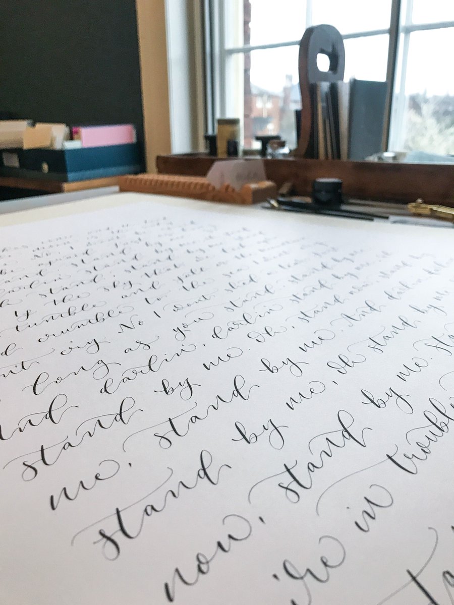 Calligraphy pieces are one of my favourite things to work on, as each is completely bespoke and they tend to be very personal to the people who commission them. The piece on my desk today is a first anniversary gift, and is an adaptation of the lyrics of this couple's first dance