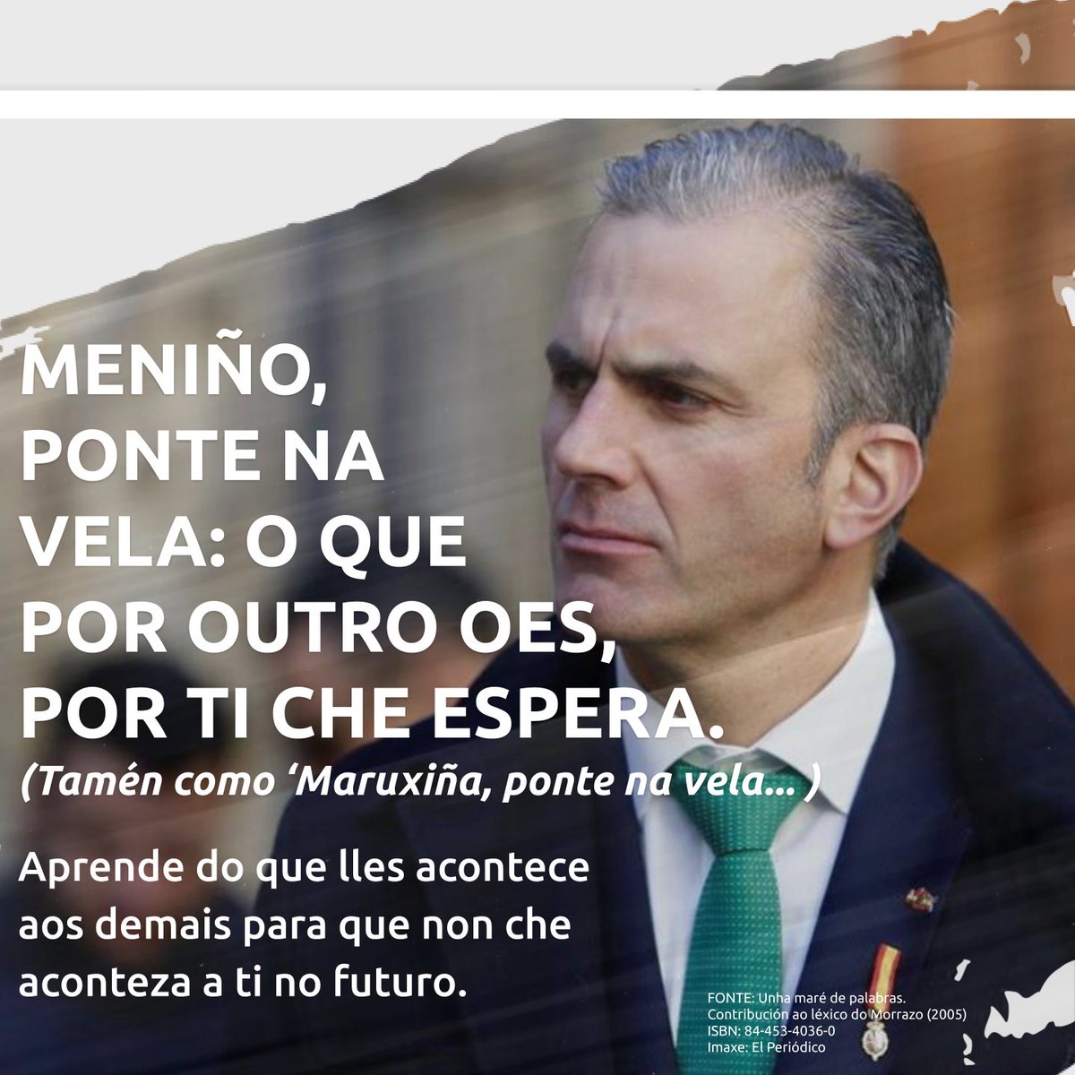 MENIÑO, PONTE NA VELA: O QUE POR OUTRO OES, POR TI CHE ESPERA.
(Tamén como ‘Maruxiña, ponte na vela... )
😷  Aprende do que lles acontece aos demais para que non che aconteza a ti no futuro.
#Morrazo #Bueu #Cangas #Marín #Moaña #Vilaboa #RíasBaixas #covid #coronavirus #vox