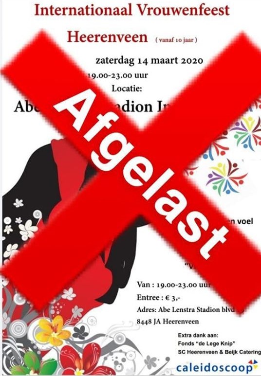 Helaas, het Kleurrijk Vrouwenfeest voor a.s. zaterdag is AFGELAST. Zegt het voort, om teleurstelling bij de deur te voorkomen. caleidoscoopheerenveen.nl/nieuws/interna…
