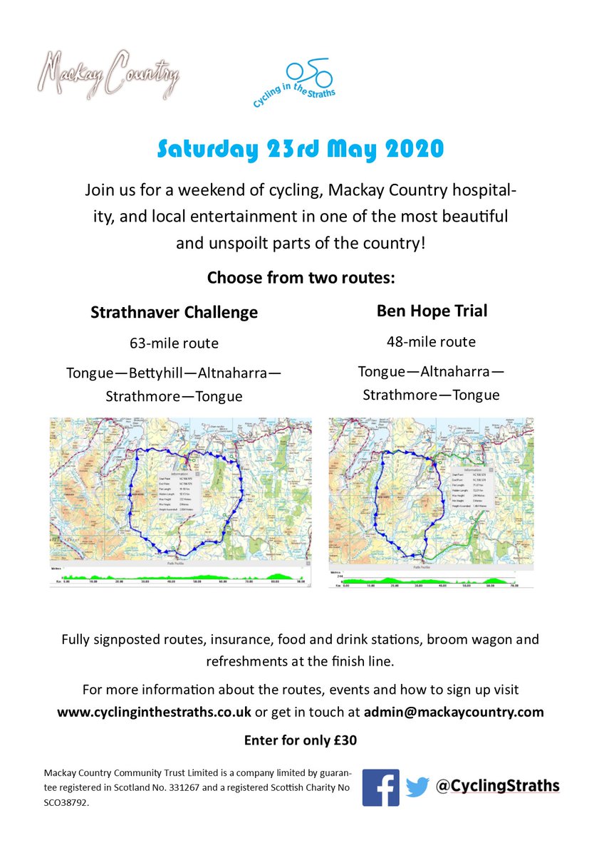 CyclingStraths's tweet photo. Which route will you choose? Registration now open: https://t.co/z5o5DaSQKK #StrathnaverChallenge #BenHopeTrial #NC500 #WhereIRide #VentureNorth #HighlandTime https://t.co/D5ygn8PxdM