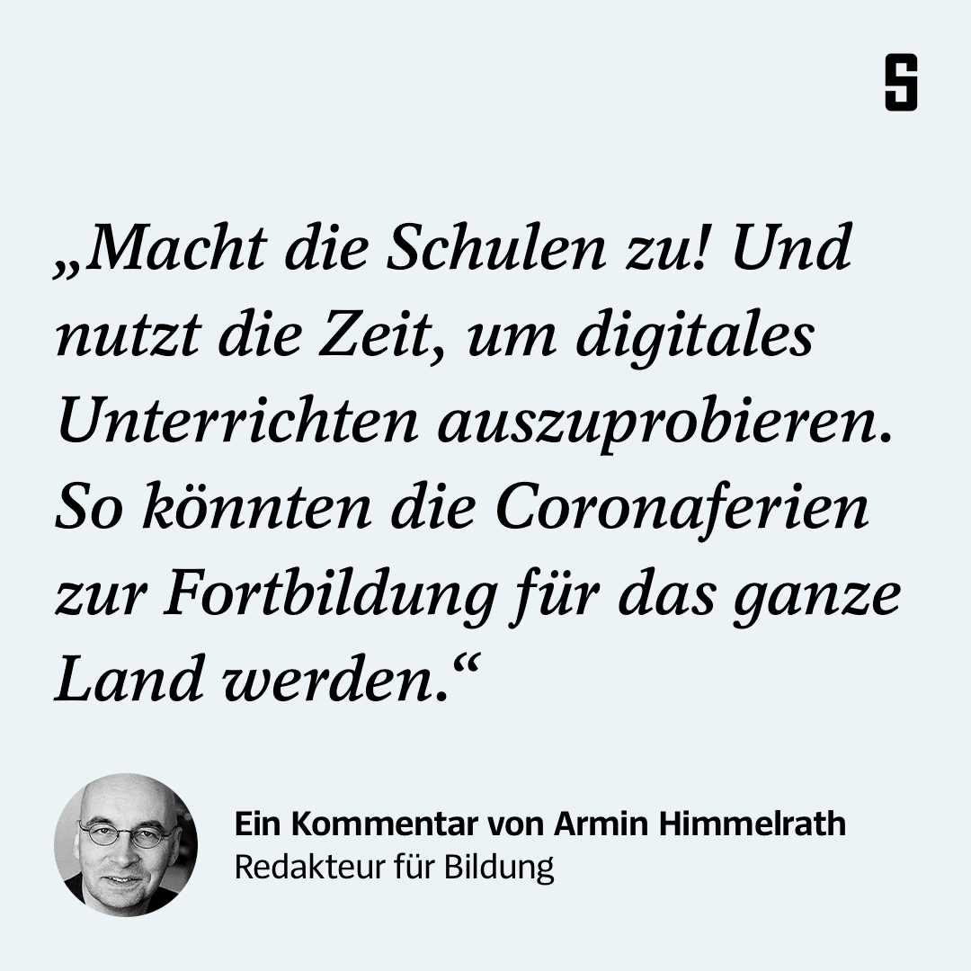 derspiegel's tweet photo. "Coronaferien" in Deutschland? Noch sprechen sich viele Fachleute gegen flächendeckende Schulschließungen wegen des neuen #Coronavirus aus. 
Das ist falsch, kommentiert @AHimmelrath: https://t.co/JnBsTDkHNn https://t.co/nP0nWX0vkW
