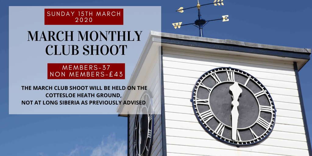 * MONTHLY CLUB SHOOT *
Our next Monthly Club Shoot will be held on Sunday 15th March at our Cottesloe Heath Ground!

View our website for any additional information bisleyshooting.co.uk/event/bisley-m…
#shotgun #claypigeonshooting #claypigeon #surrey #shotgunshooting #100birdcompetition