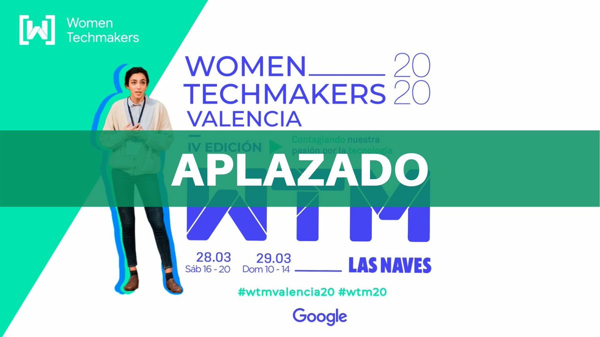 WtmValencia's tweet photo. 🔵Importante🔵  #WTMValencia20 se aplaza. Nos sumamos a la corriente de prudencia y responsabilidad, como muchas de nuestras compañeras de #WTM20 en otras ciudades, como medida preventiva en la contención del COVID-19. 

Apunta‼️Nueva fecha 26 y 27 de septiembre en las @LasNaves https://t.co/zLimD7gHiB