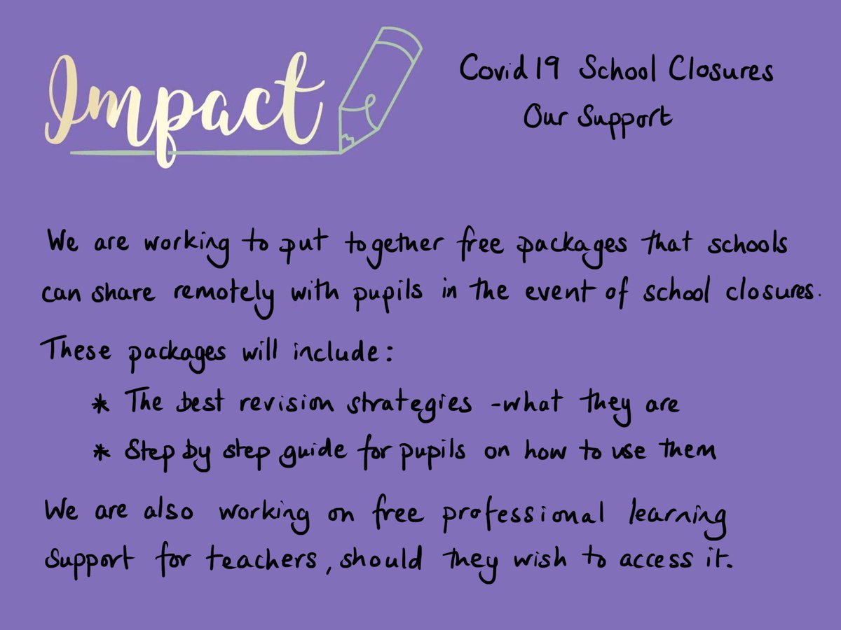 ImpactWales's tweet image. Coronavirus - how we’re going to help.

If schools are closed teachers will need free, easy to use, high impact resources they can email direct to pupils to keep their learning on track. We’re working on it ⬇️ Plz RT