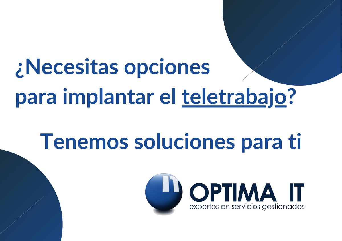 optimait's tweet photo. La crisis del coronavirus está afectando a distintos sectores y muchas empresas empiezan a plantearse el #teletrabajo.
Nosotros te podemos ayudar a implementar esas soluciones adecuadas de forma segura.

Ponte en contacto con nosotros en https://t.co/152AGrYuMp https://t.co/0igzAeeLmS