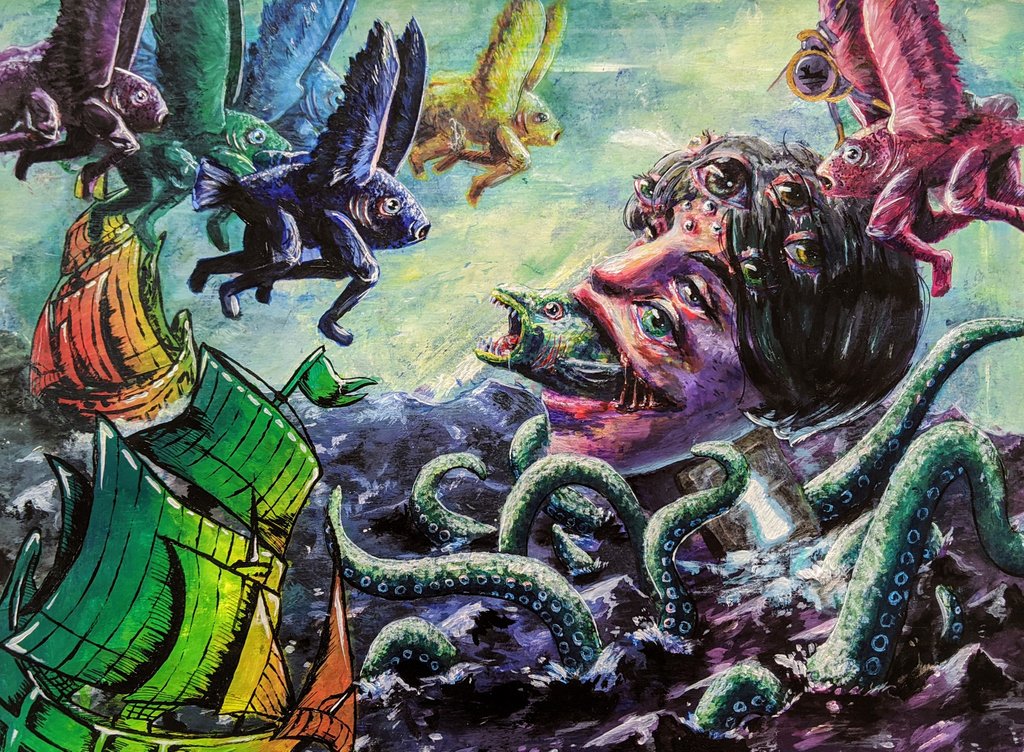 Our community gallery is currently displaying an incredible array of A-Level artworks by Bacup and Rawtenstall Grammar School, Lancashire. They have taken inspiration from Falmouth artist Patrick Woodroffe to create surreal pieces, including a collaborative animation!