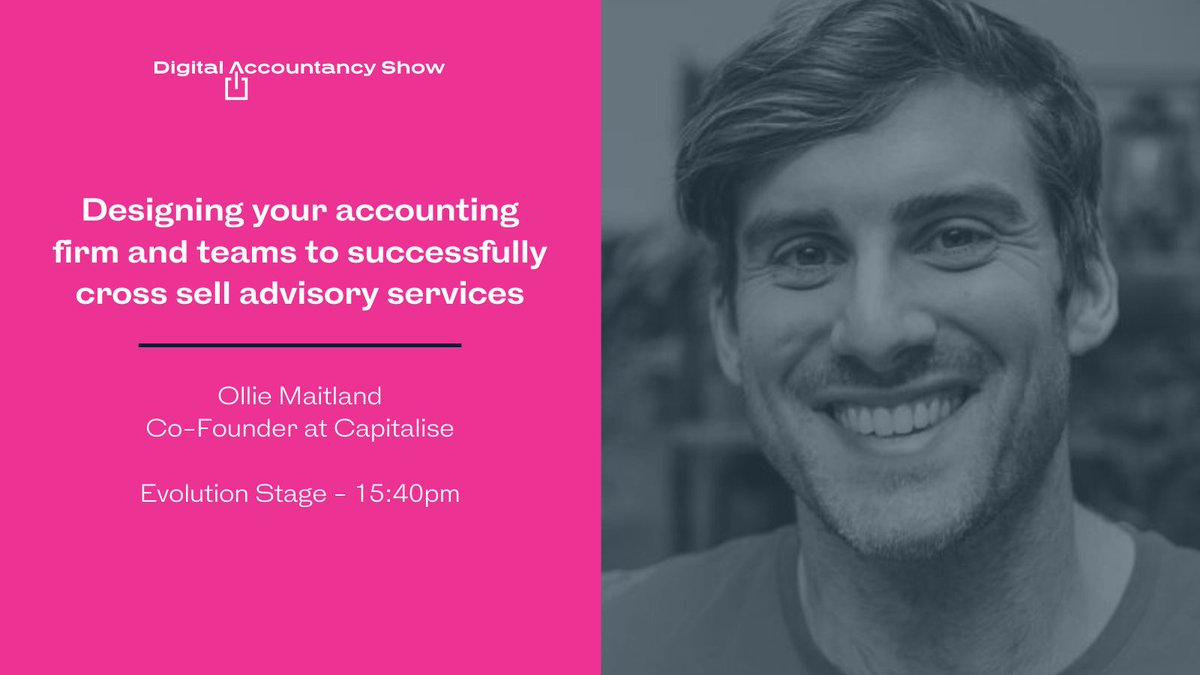 Capitalisers's tweet photo. At the first-ever @ShowAccountancy, listen to @olliemaitland over on the Evolution Stage as he delves into how you can redesign your accountancy firm to cross-sell advisory services. Come see us at the show👉 https://t.co/8l7elrwFt7 #DigitalAccountancyShow #LongLiveTheAccountant https://t.co/teiHgSYCIA