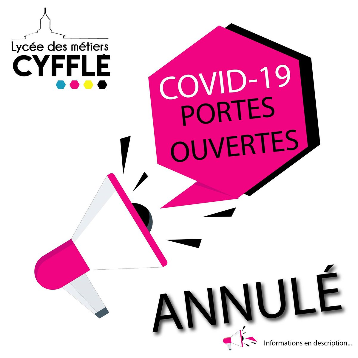 lyceecyffle's tweet photo. ⚠️ Compte tenu du contexte sanitaire lié à l'épidémie du COVID-19, les portes ouvertes du lycée Cyfflé initialement prévues ce samedi 14 mars sont reportées. https://t.co/w6cVX4qNVf