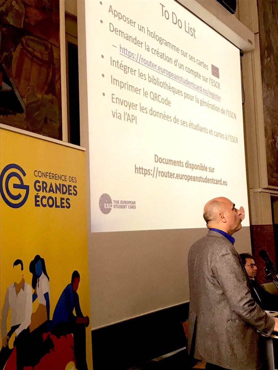 Introducing #ESC at <a href="/ConferenceDesGE/">Conférence des grandes écoles</a> international commission. #theeuropeanstudentcard is part of a wider #europeanstudentcardinitiative with the project #erasmuswithoutpaper 
ec.europa.eu/education/educ…