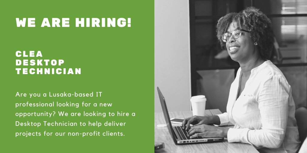 clea_it's tweet photo. ⚡️Calling Lusaka-based IT professionals!⚡️

We are looking to hire a Desktop Technician to help deliver projects for our non-profit clients in #Lusaka.

For the full job description and details on how to apply, visit:  https://t.co/pQyq98NNMm

#Hiring #ITJobs #JobSearch #Zambia🇿🇲 https://t.co/B0N3PUZ4o5