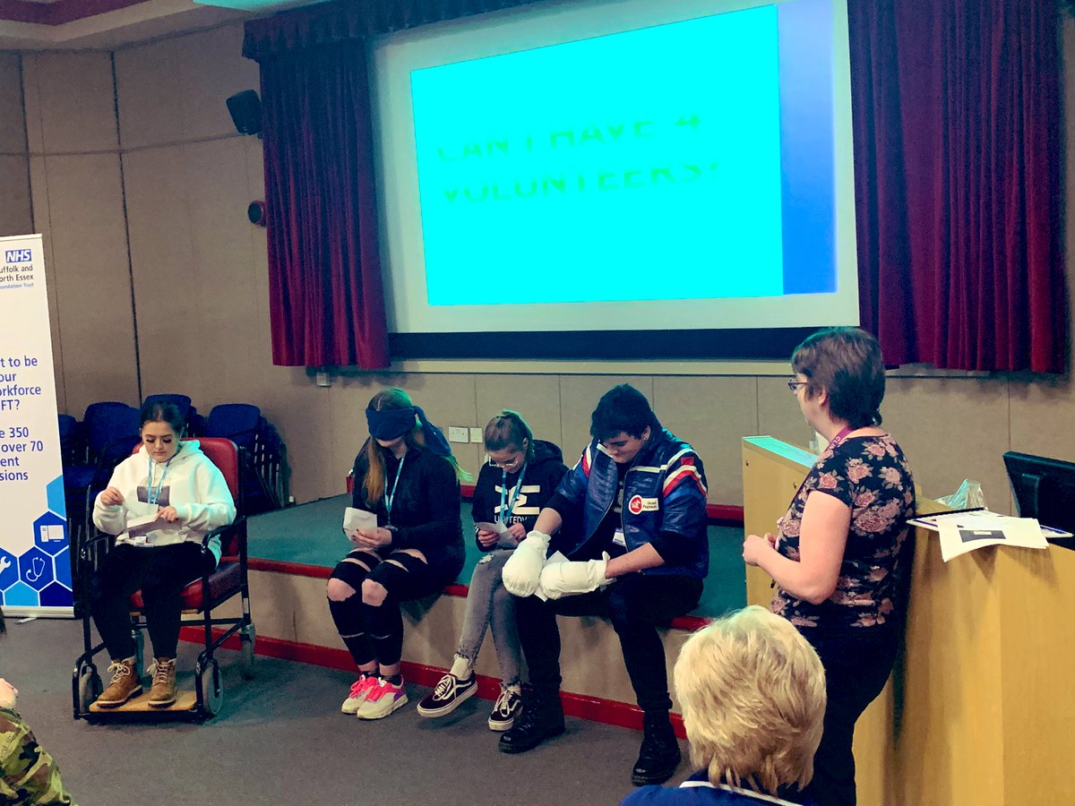 NHSColch_Learn's tweet photo. Nothing better than some hands on activities to truely understand the challenges of living with a disability #careers #talentforcare #inspiringpeople https://t.co/TleZQC5E6k