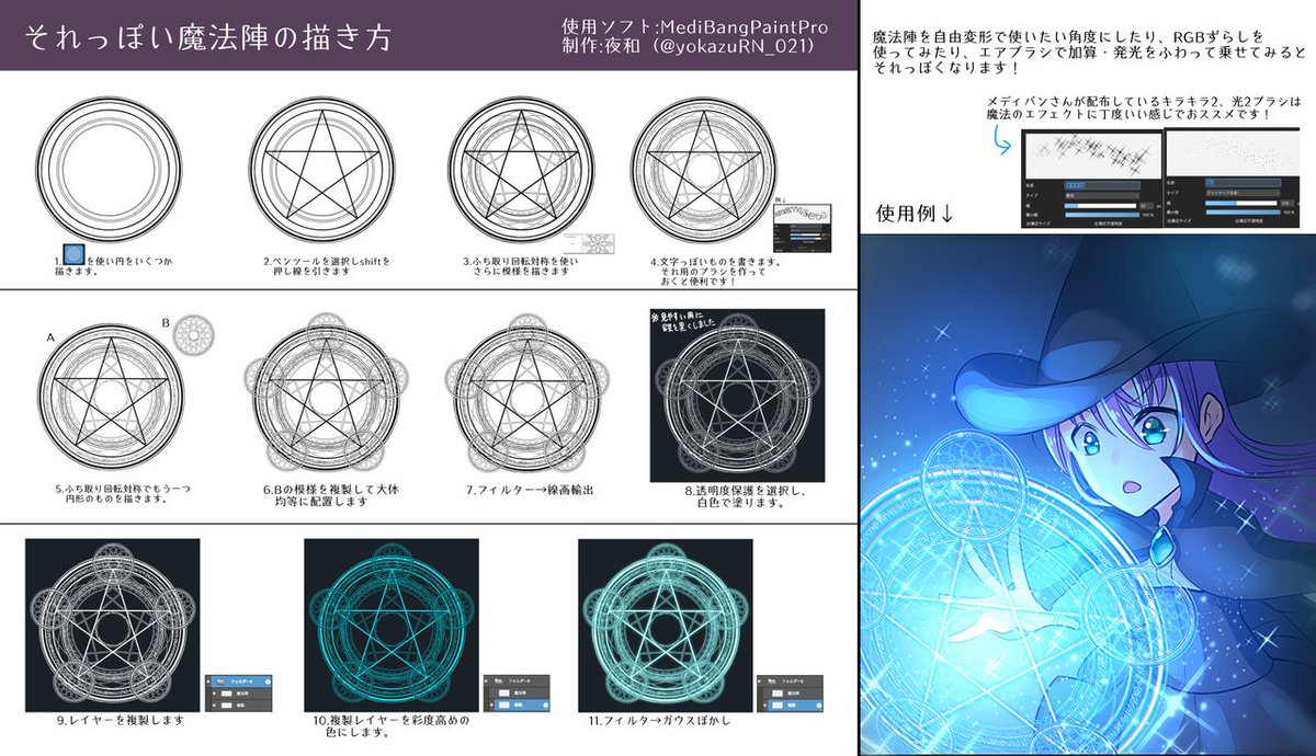 Art Street Official メディバン Artstreet作品紹介 夜和さん Yokazurn 021 の作品で それっぽい魔法陣の描き方 ファンタジーな魔法陣のメイキングです メディバンペイントを使えば 複雑な魔法陣も簡単 ですね 夜和さんの他の