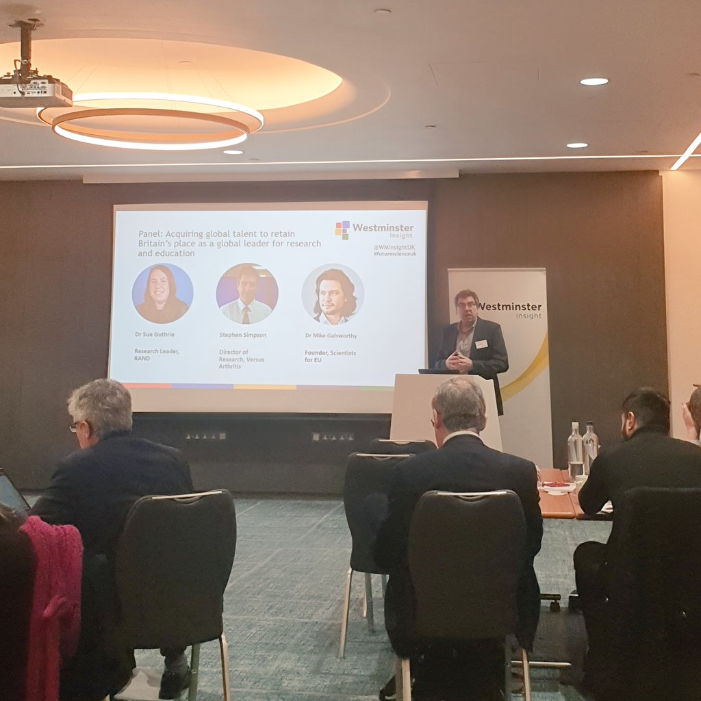 WMinsightUK's tweet photo. We are now joined by Stephen Simpson (Director of Research, @VersusArthritis) and Dr Sue Guthrie from @RANDEurope (in spirit!) on the mechanisms we can employ to attract and retain Britain's place as a global leader for research #futurescienceuk @WMinsightUK https://t.co/HnFQHrx5UT