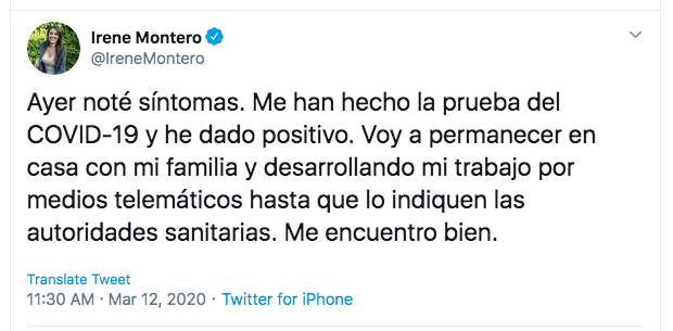 Matthew Bennett on Twitter: "4. Irene Montero sobre su Coronavirus ...