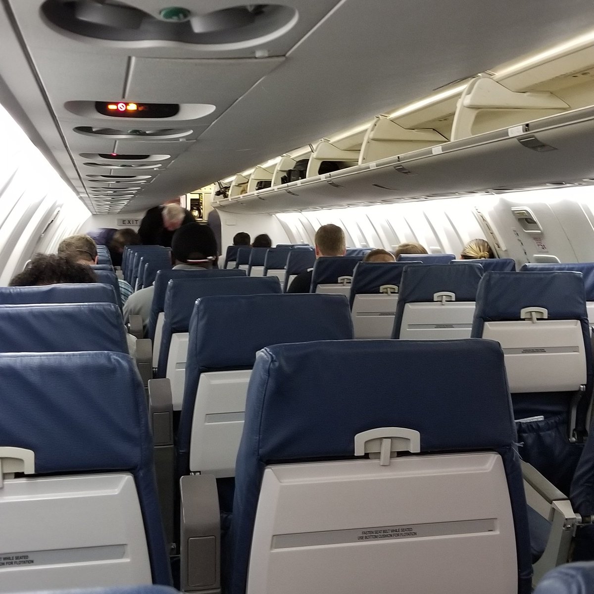 Typically this flight from Columbia to Chicago is full. Today we have 14 aboard a plane that can seat about 50 people.