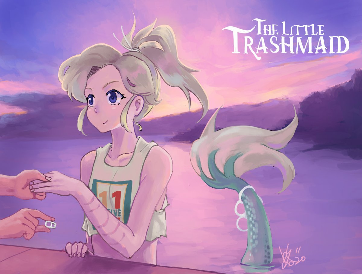 The Little Trashmaid!
 So cute mermaid, I love her and this comic so much!

by Photoshop, ClipStudioPaint, Sai

@s0s2 

#FANART 
#TheLittleTrashmaid
#Mermaid