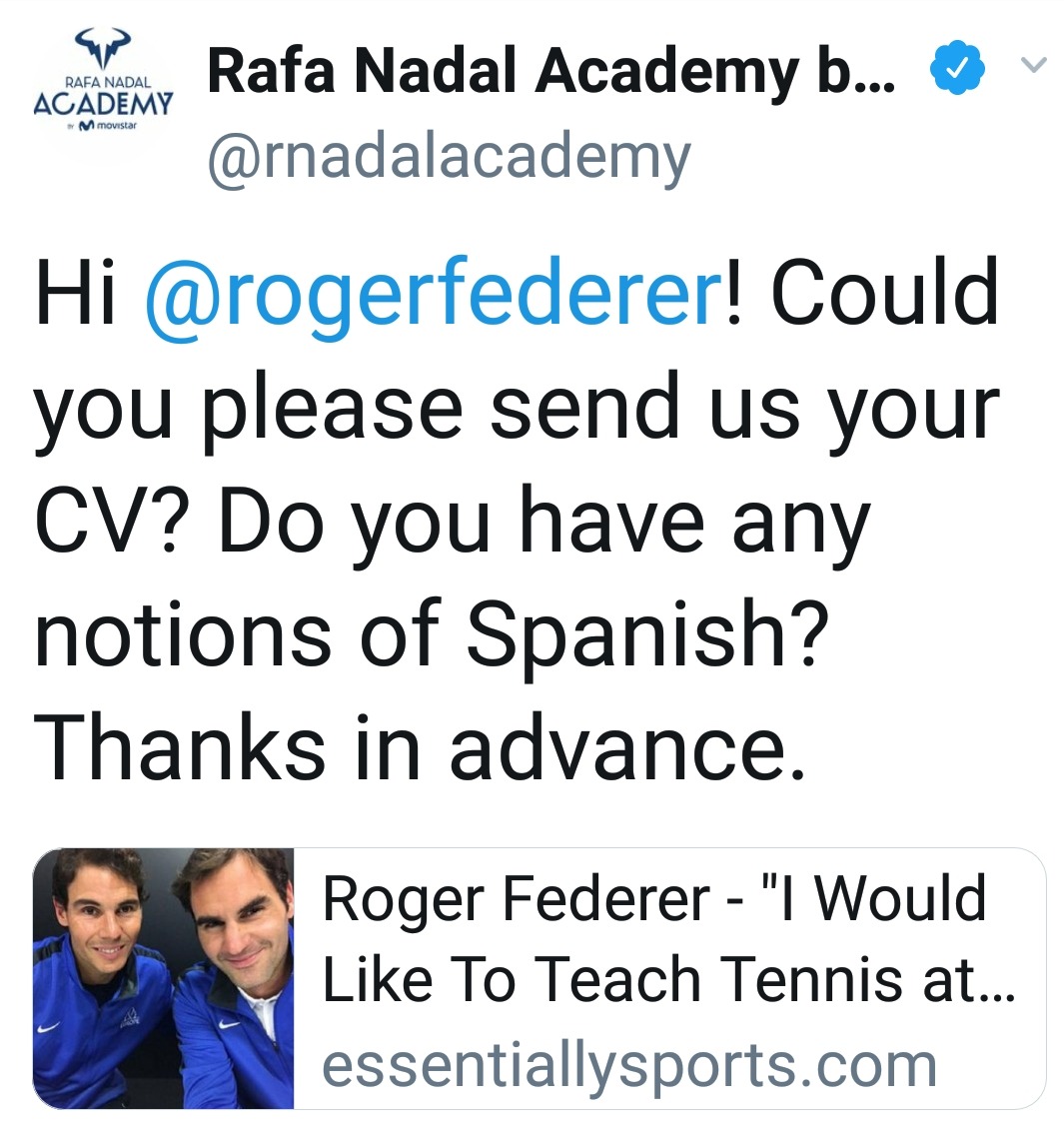 We know that Roger can say "Gracias" in Spanish. For the rest, Rafa has to give him some Spanish lessons!! 