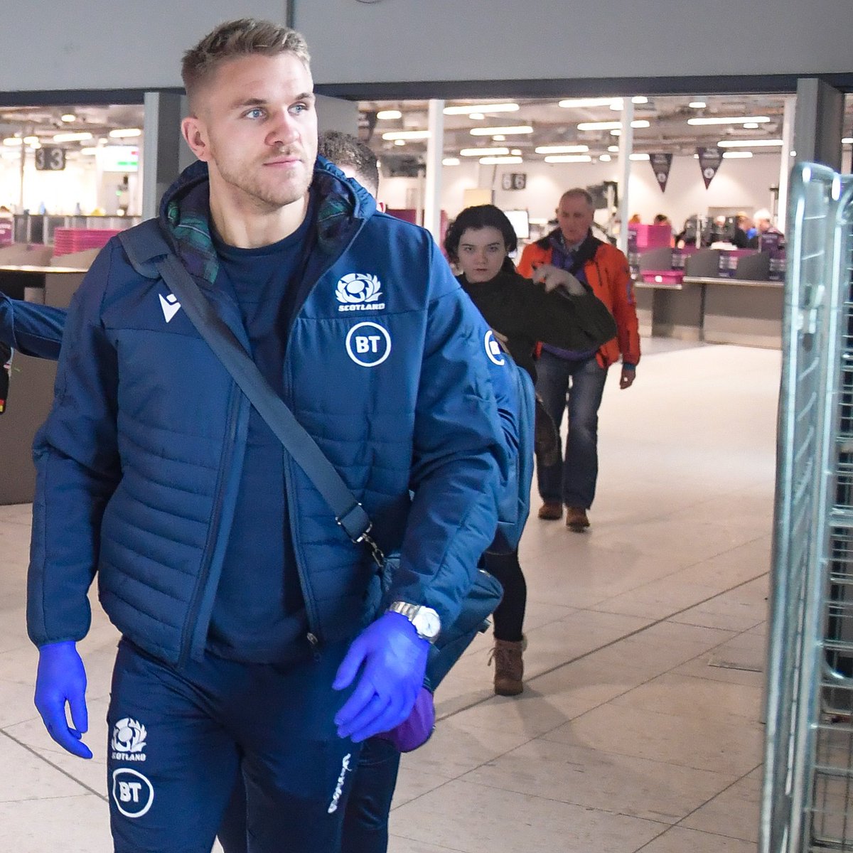 Scotlandteam's tweet photo. ✈️ The Scotland team depart for Cardiff with additional hygiene measures in place at Edinburgh Airport. https://t.co/TyskaW2Ta2