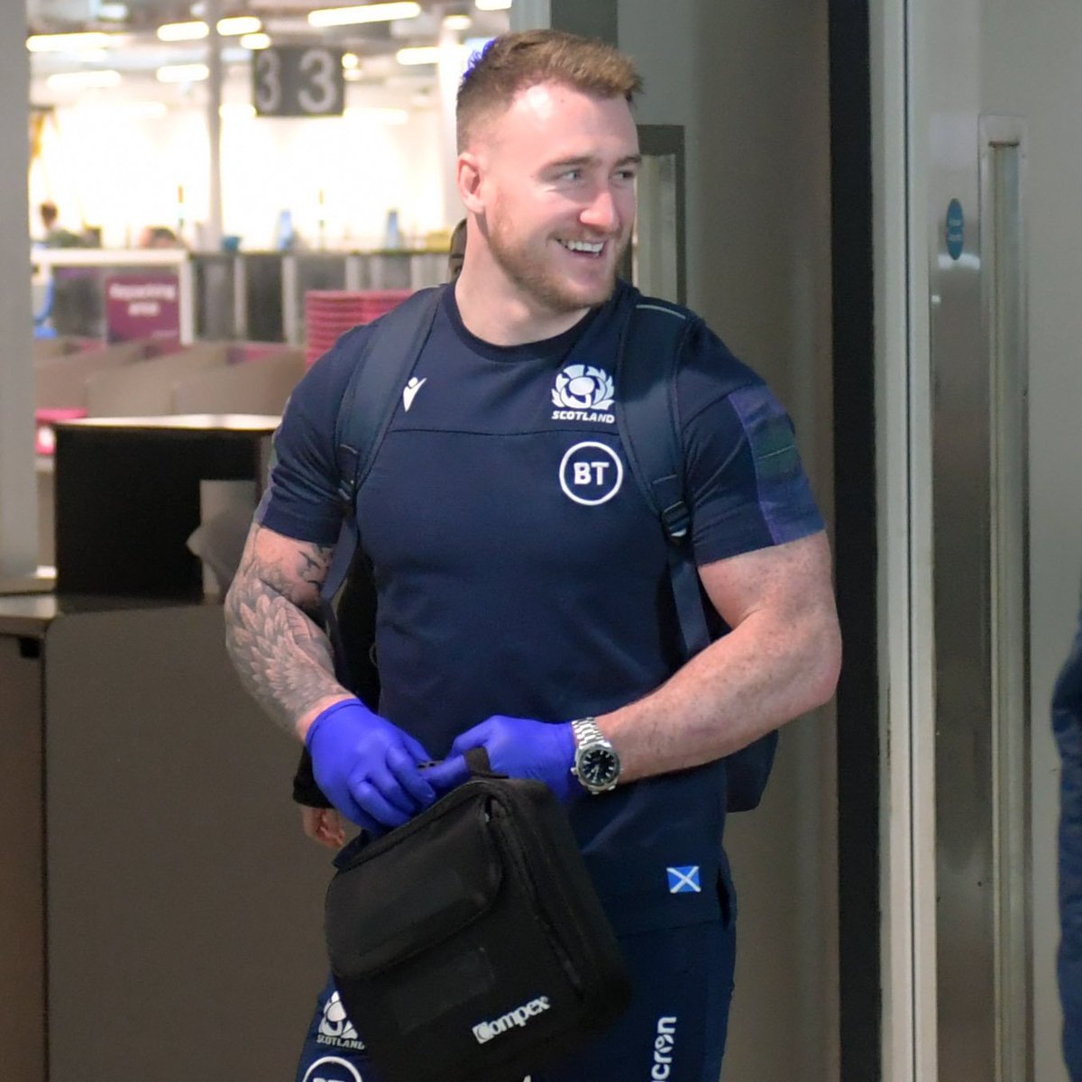 Scotlandteam's tweet photo. ✈️ The Scotland team depart for Cardiff with additional hygiene measures in place at Edinburgh Airport. https://t.co/TyskaW2Ta2