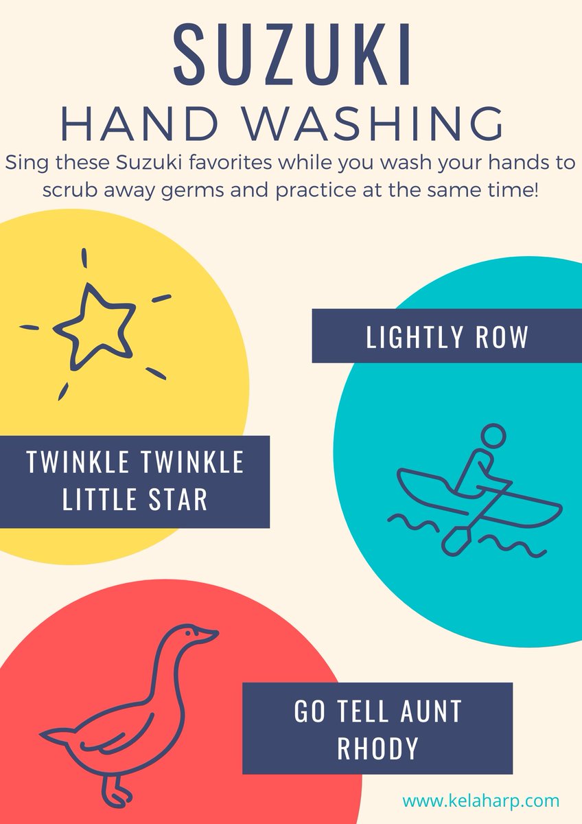 KelaHarp's tweet photo. #DidYouKnow it takes 20-30 seconds to sing Twinkle Twinkle Little Star, Lightly Row, Crickets’ Song, Go Tell Aunt Rhody, or Good-bye to Winter. Sing your favorite Suzuki tune while you wash your hands to scrub away germs &amp; practice at the same time! #suzukiharp #suzukimethod https://t.co/qhM3QoqZNC