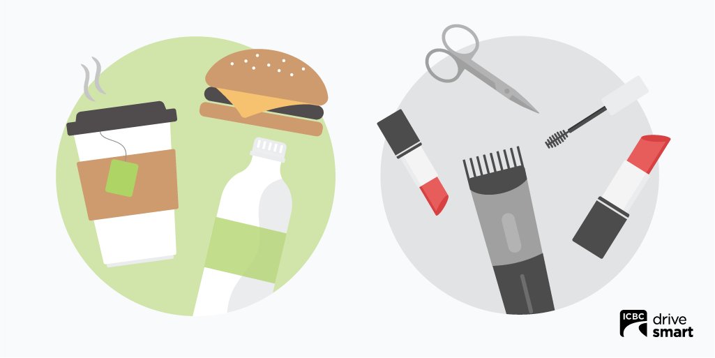 icbc's tweet photo. Distracted driving isn’t just about checking messages from your latest match! It includes any activity that impacts your ability to focus on the road while in control of a vehicle, including eating and grooming. #EyesFwdBC Learn more: https://t.co/7gkyLz0cb8 https://t.co/6ebOKt4MOb