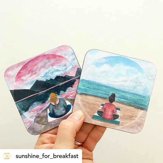 I’m certainly dreaming of a nature filled escape right now. How about you? • Reposted from  @sunshine_for_breakfast  These meditation coasters are the newest addition to my product range.

I painted these illustrations towards the end of summer last year, inspired by meditat…