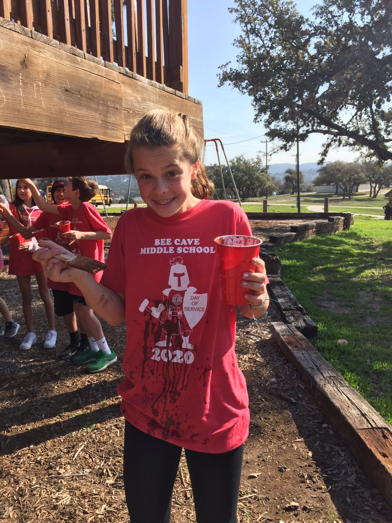 mrs_feist's tweet photo. Can you tell she’s never used stain a day in her life? 😂 But she’s a super good sport! #BCMSDayofService https://t.co/eBfSvCPbB9