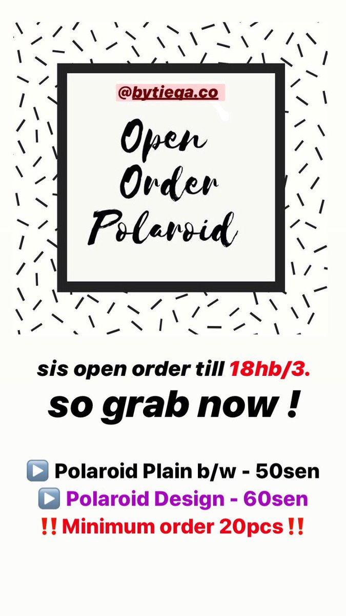 daktieqa's tweet image. OPEN ORDER POLAROID TILL 18/3.
GRAB FASTER !!
tekan link di bio untuk order ♥️. Whatsapp now 📲 0182021606

#polaroid #polaroidmurah #polaroidcorak #polaroidcorakmurah #polaroidmalaysia #polaroidmurahkl #polaroidpenang #polaroidcantik #polaroid50sen #polaroid60sen #memories