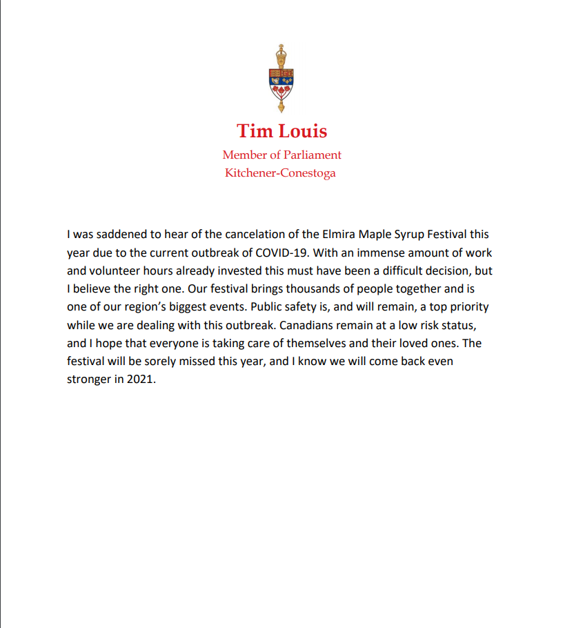 Please see my statement on the cancellation of this year's <a href="/ElmiraSapfest/">ElmiraMapleSyrupFest</a>
