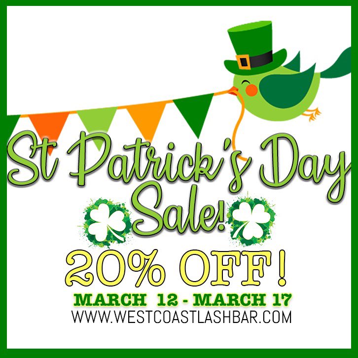 My lash line @WESTCOASTLASHES is having St Patrick’s Day sale! 20% off! westcoastlashbar.com 🍀 #fauxminklashes #lashsale #CrueltyFree #veganlashes