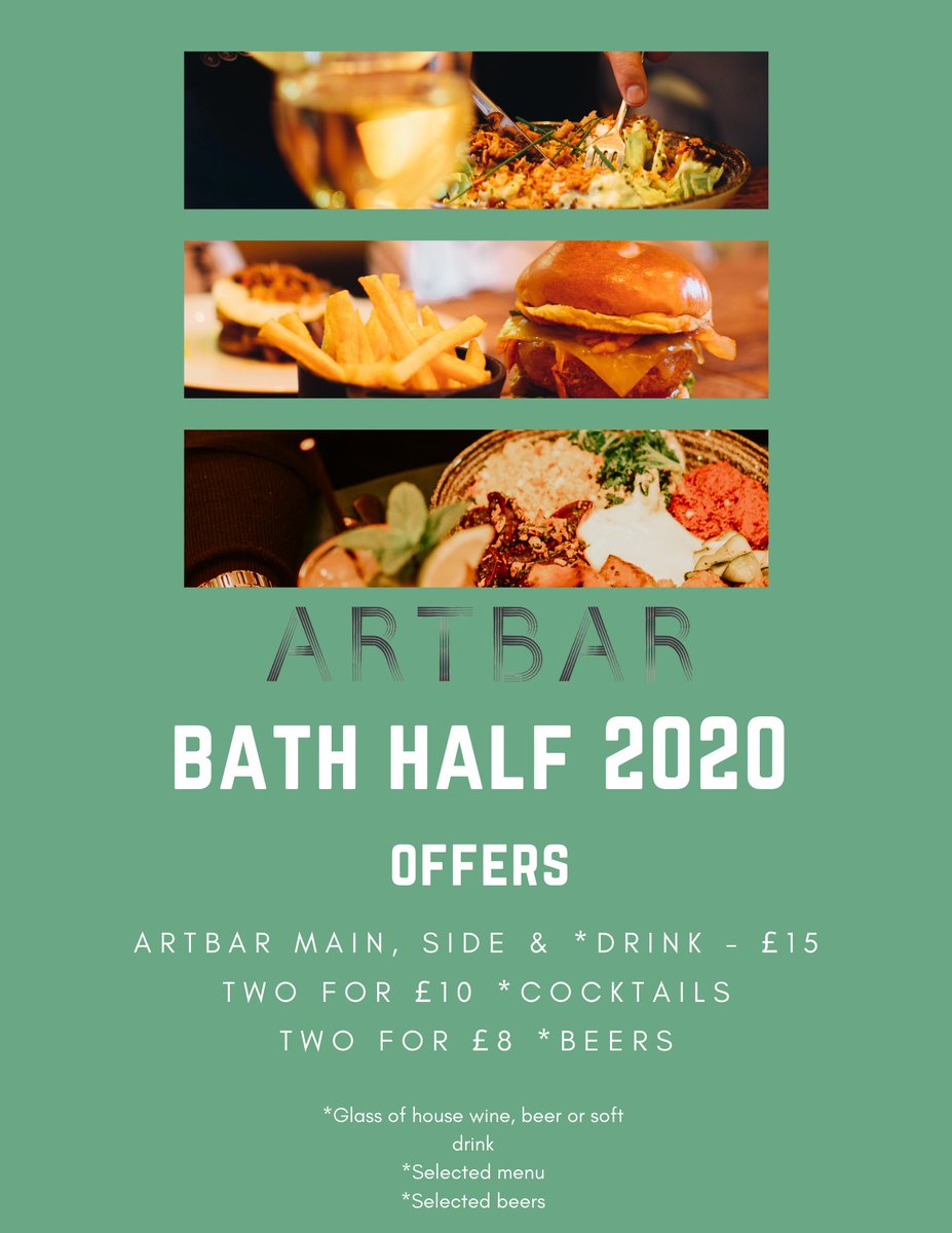 Abbey Hotel Bath (@abbeyhotelbath) on Twitter photo See below for our special <a href="/bathhalf/">Bath Half Marathon</a> offers at the ArtBar! ⬇️
*Valid Sunday 15th 2020 only See below for our special <a href="/bathhalf/">Bath Half Marathon</a> offers at the ArtBar! ⬇️
*Valid Sunday 15th 2020 only