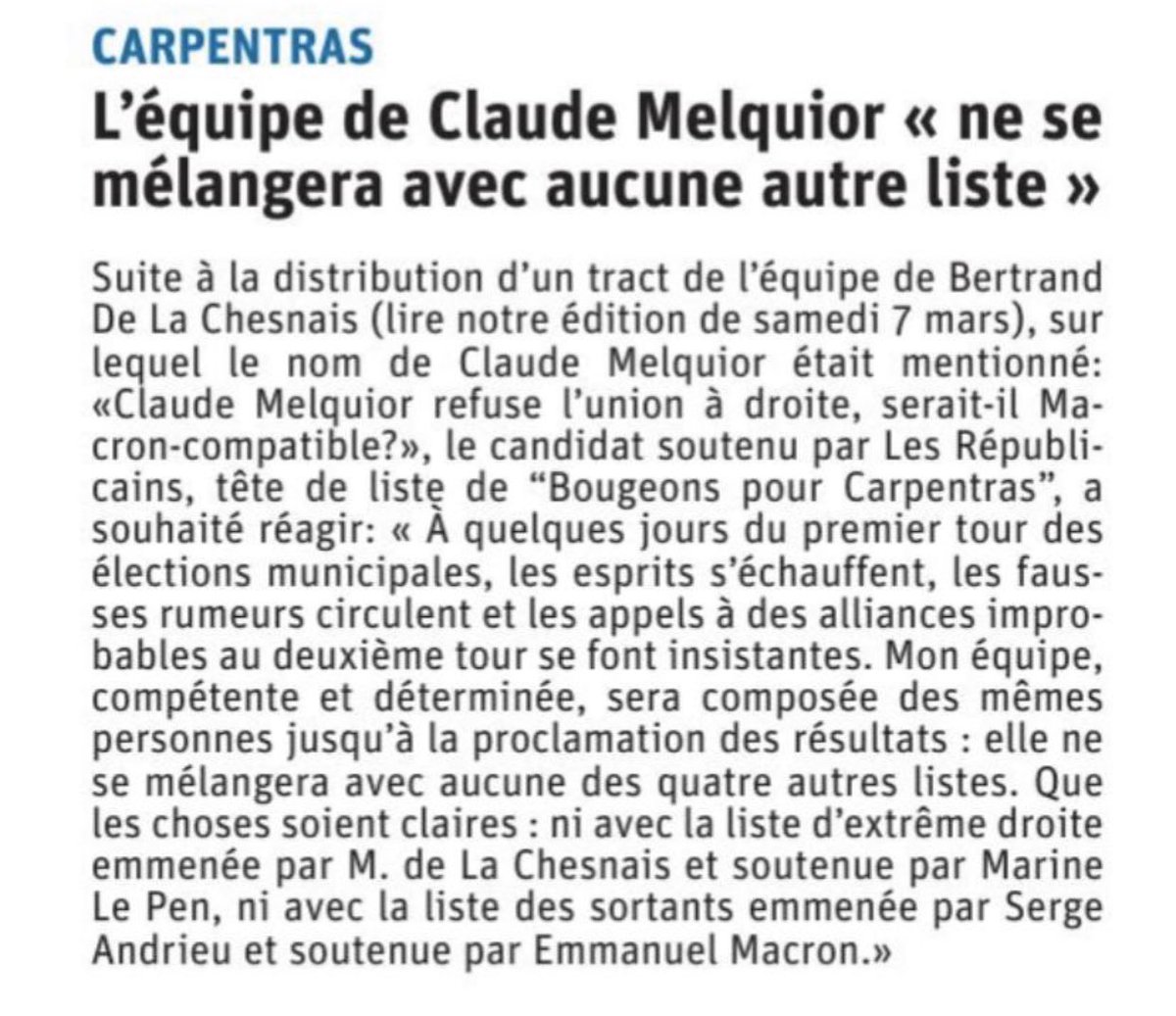 ClaudeMelquior's tweet photo. ❌ Ni Le Pen-compatible ni Macron-compatible ! A 3️⃣ jours des élections je tiens à repreciser que notre liste #bougeonspourcarpentras ne se mélangera à aucune autre liste ! 
#claudemelquior #mairedecarpentras #ensemble https://t.co/qKPVSLK8E4