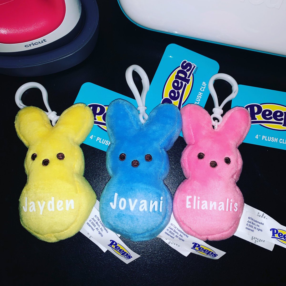 E2Crafty's tweet photo. Personalized #Peeps made with the @officialcricut easy press mini and the Cricut joy! Literally took less than 10 minutes to cut and press! #CricutJoy #CricutEasyPressMini #SmartIronOn #DIY #E2Crafty #EasterGoodies https://t.co/1SSLVxgC8J