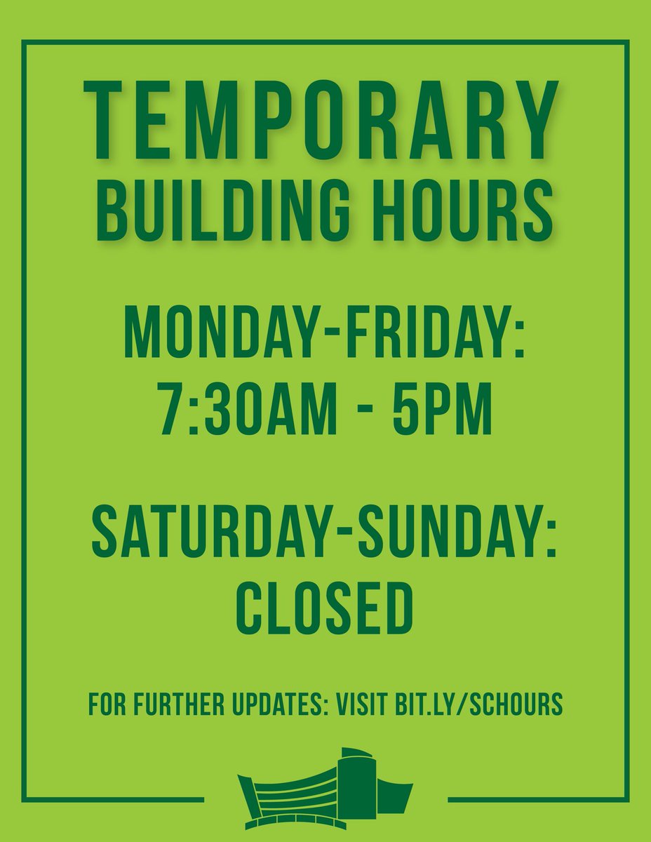 Our hours have changed due to campus closures! 📣

All events &amp; weekend meetings in the SC have been cancelled.