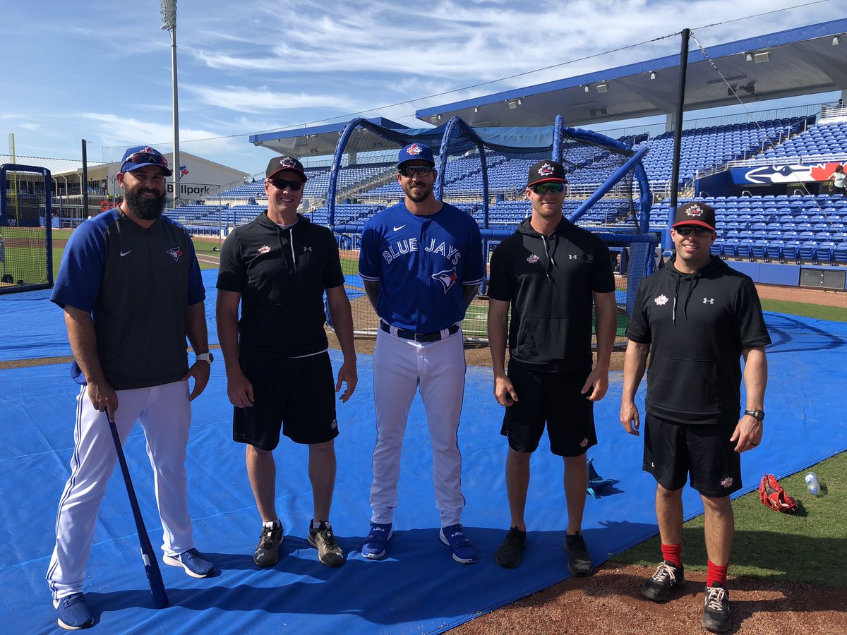 Wilnerness's tweet photo. A collection of shadowy-faced Canadians get together as #Bluejays get set to face @baseballcanada Jr. Nats in Dunedin today. @Jimmy_VanO @mathieson_scott @P_Aumont17 @EvanRutckyj #Sterny https://t.co/cgNt5EKNCT