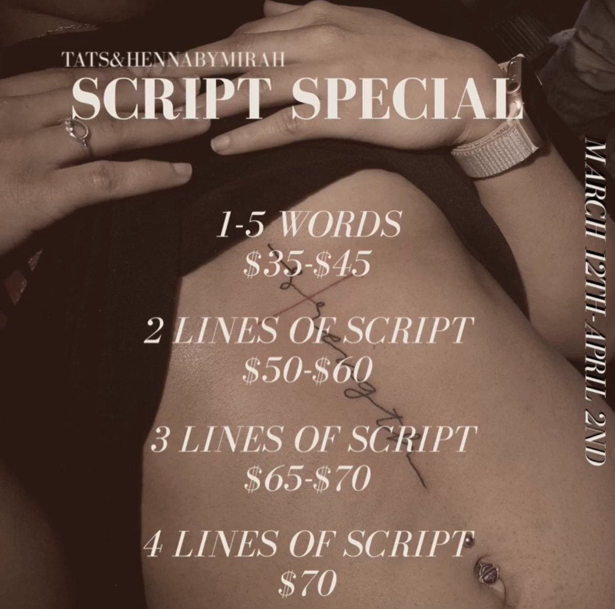 HNINK_Tattoos's tweet photo. Script Special 🚨Happening NOW🚨
All Details of The Special Are Listed
Swipe Left ⬅️
•
Questions On Booking Contact @tatsandhennabymirah via DMs
•
See you soon😉
•
#mirahmamgoghtats #tatsandhennabymirah #tattoos #tattoospecial #tattooscript #tattoodeal #blackrosecollective https://t.co/eC3dS47mKf